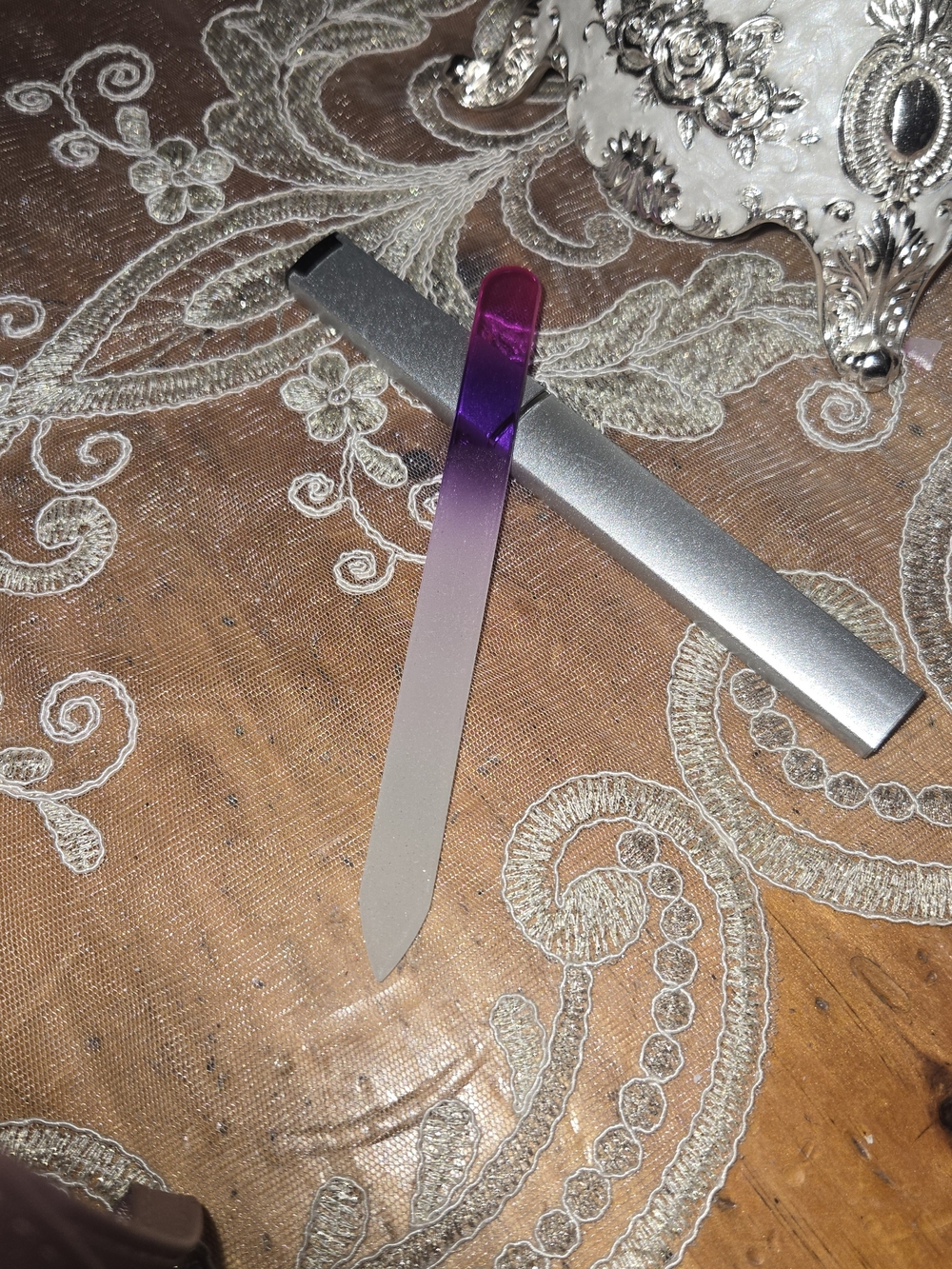 Purple Ombre Glass Nail File with Silver Case